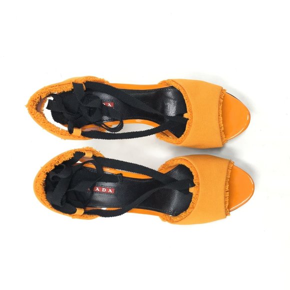 NEW Prada Lace Up Sandals Size 37.5/7.5 US Orange - Picture 9 of 10
